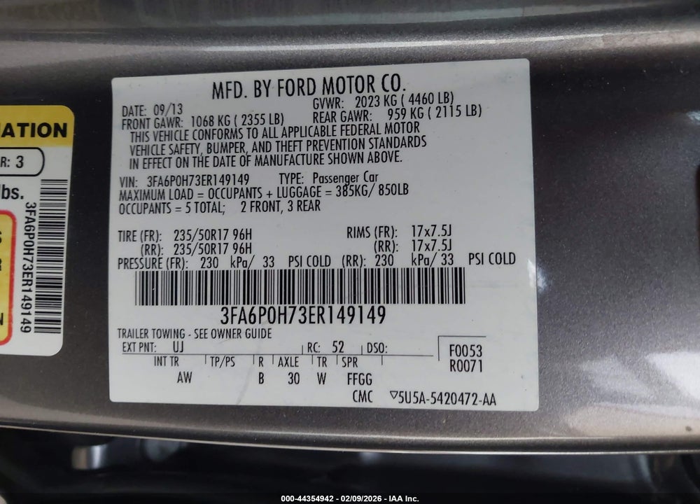 2014 FORD FUSION SE VIN: 3FA6P0H73ER149149