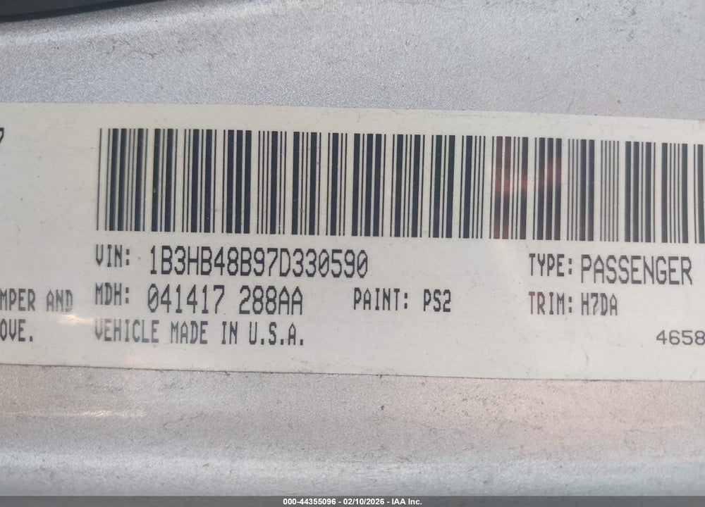 2007 DODGE CALIBER SXT VIN: 1B3HB48B97D330590