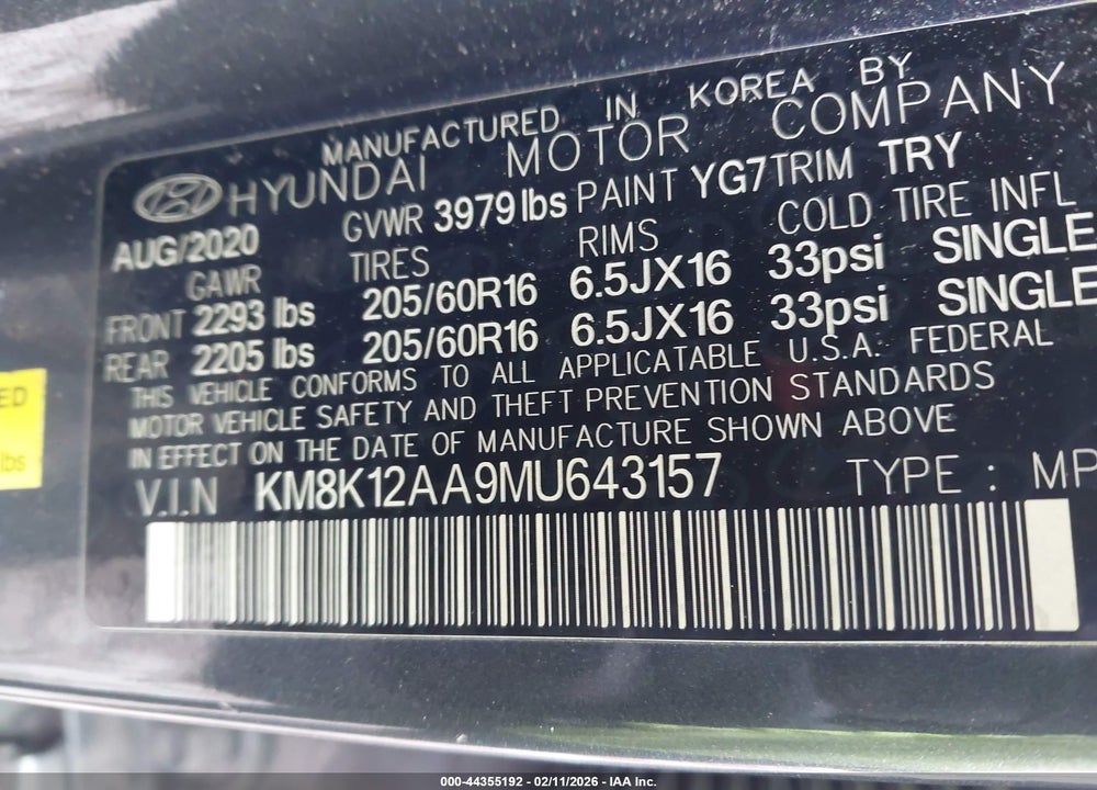 2021 HYUNDAI KONA SE VIN: KM8K12AA9MU643157