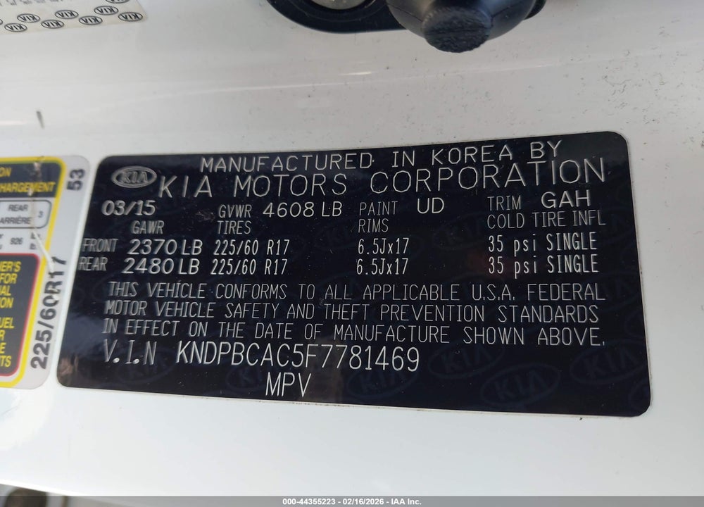 2015 KIA SPORTAGE LX VIN: KNDPBCAC5F7781469