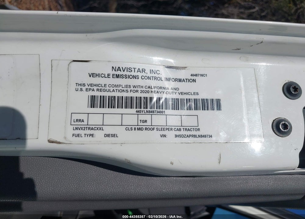 2020 INTERNATIONAL LT VIN: 3HSDZAPR8LN849734