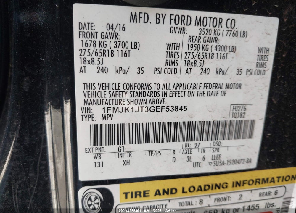 2016 FORD EXPEDITION EL XLT VIN: 1FMJK1JT3GEF53845