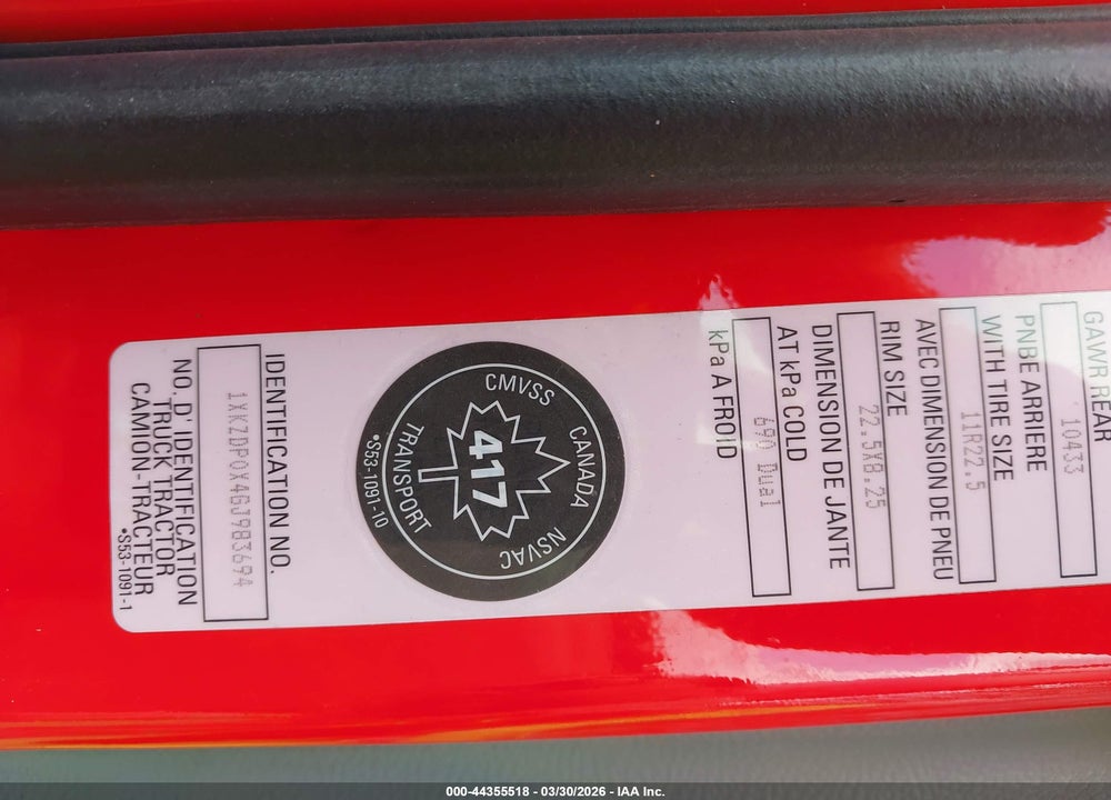 2016 KENWORTH CONSTRUCTION T880 VIN: 1XKZDP0X4GJ983694