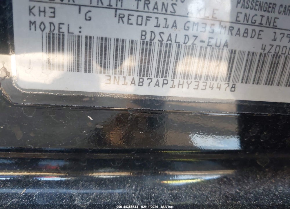 2017 NISSAN SENTRA SV VIN: 3N1AB7AP1HY334478