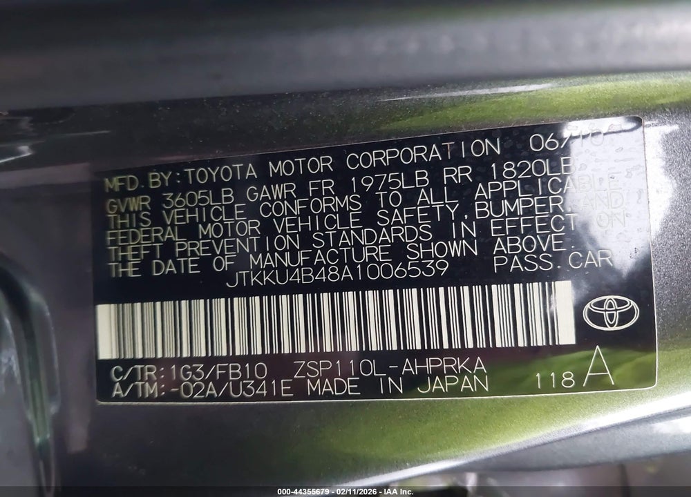 2010 SCION XD VIN: JTKKU4B48A1006539