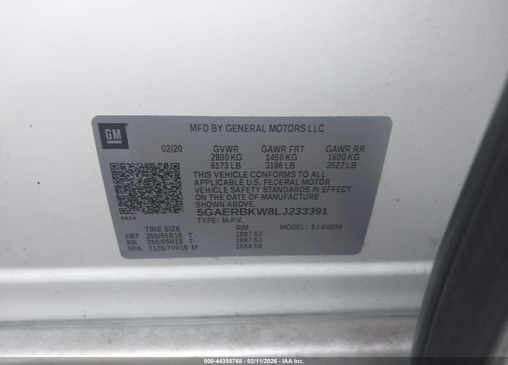 2020 BUICK ENCLAVE ESSENCE VIN: 5GAERBKW8LJ233391