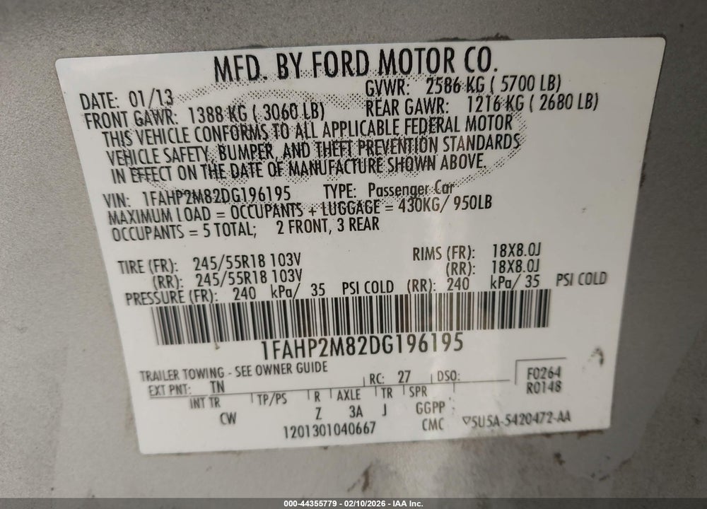 2013 FORD POLICE INTERCEPTOR VIN: 1FAHP2M82DG196195