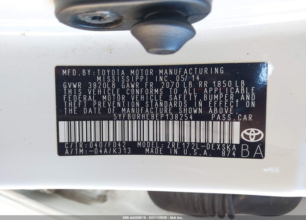 2014 TOYOTA COROLLA S PLUS VIN: 5YFBURHE8EP138254