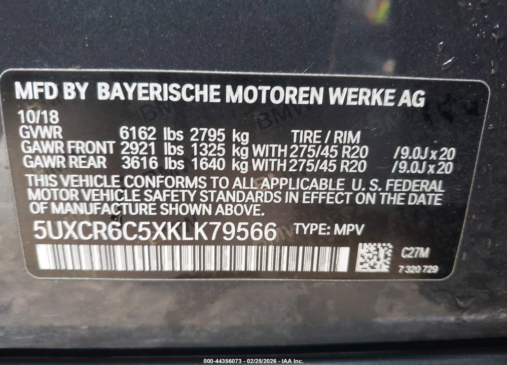 2019 BMW X5 XDRIVE40I VIN: 5UXCR6C5XKLK79566