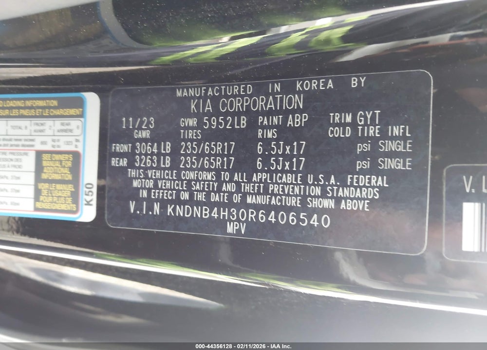 2024 KIA CARNIVAL MPV LX SEAT PACKAGE VIN: KNDNB4H30R6406540