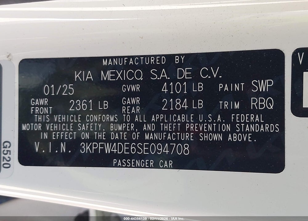 2025 KIA K4 GT-LINE VIN: 3KPFW4DE6SE094708