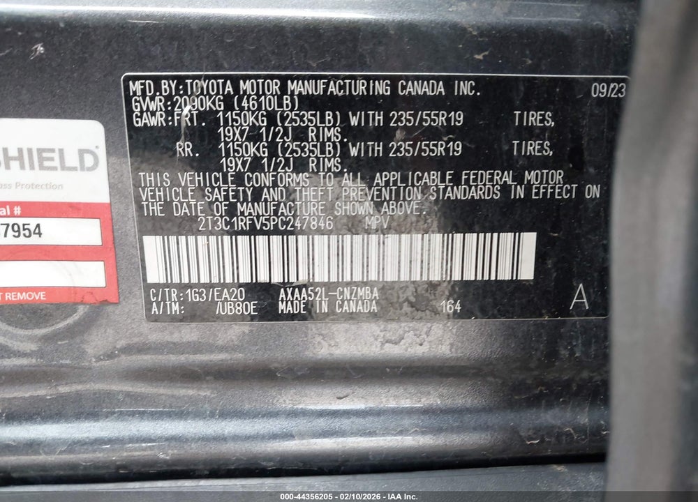 2023 TOYOTA RAV4 XLE PREMIUM VIN: 2T3C1RFV5PC247846