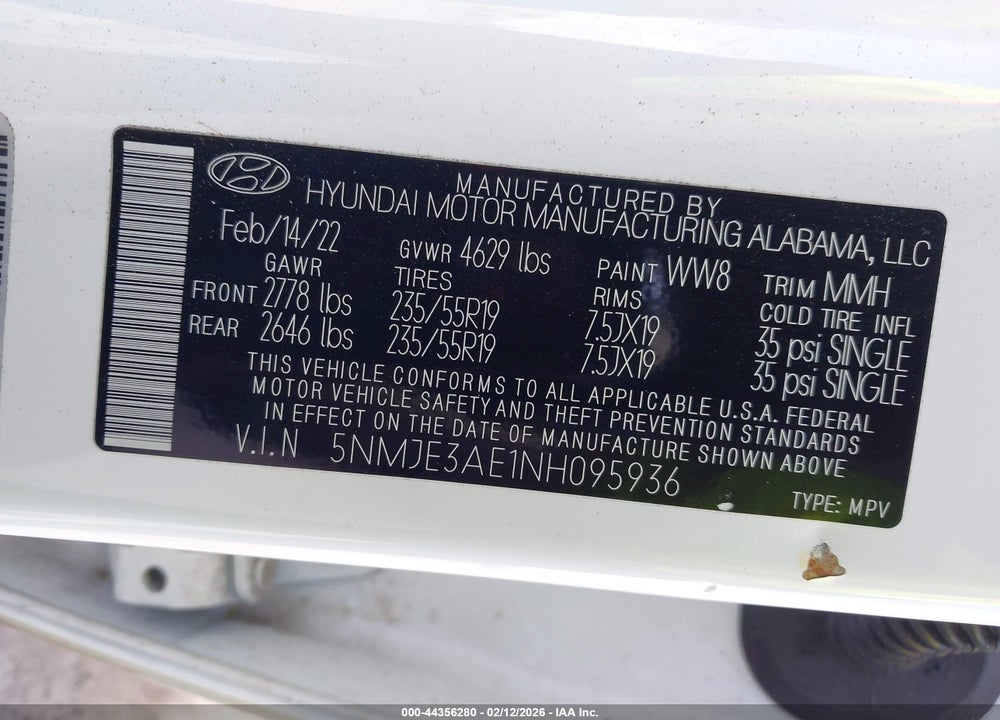 2022 HYUNDAI TUCSON LIMITED VIN: 5NMJE3AE1NH095936