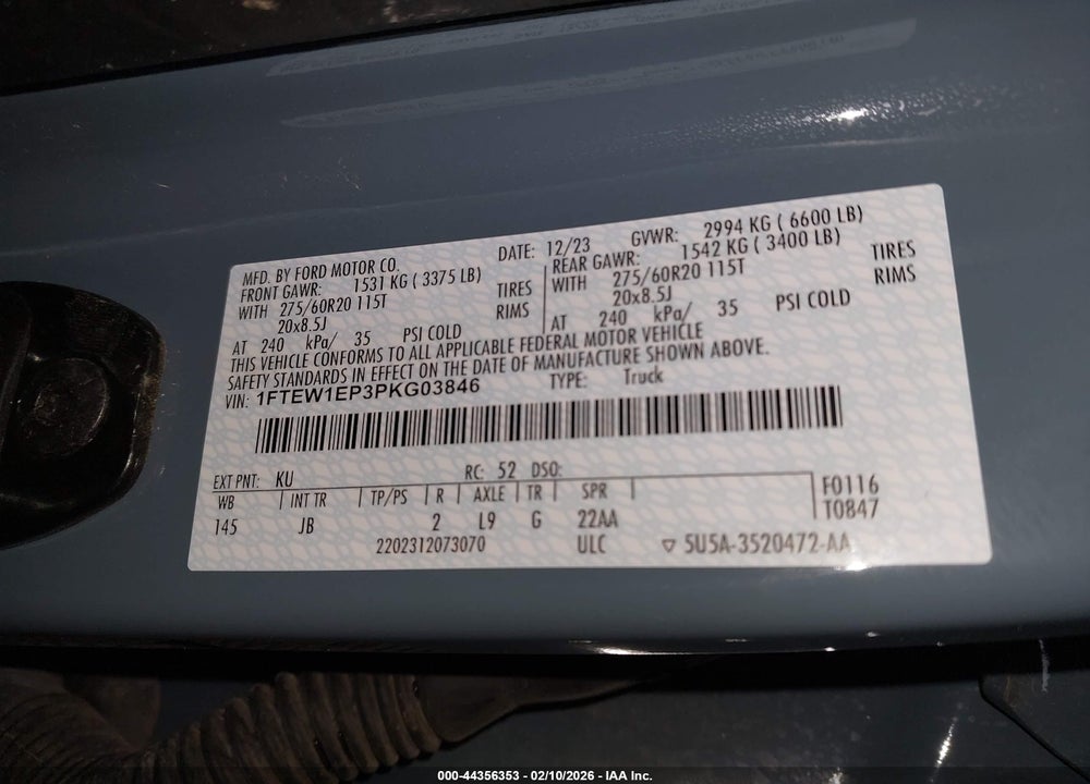 2023 FORD F-150 XL VIN: 1FTEW1EP3PKG03846