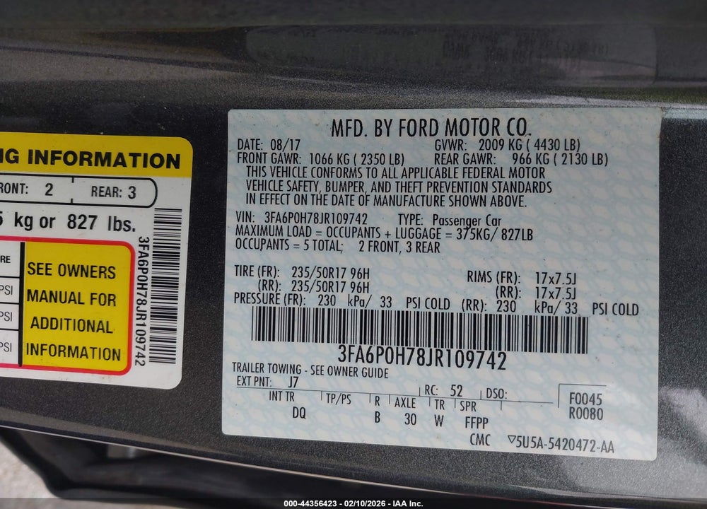 2018 FORD FUSION SE VIN: 3FA6P0H78JR109742