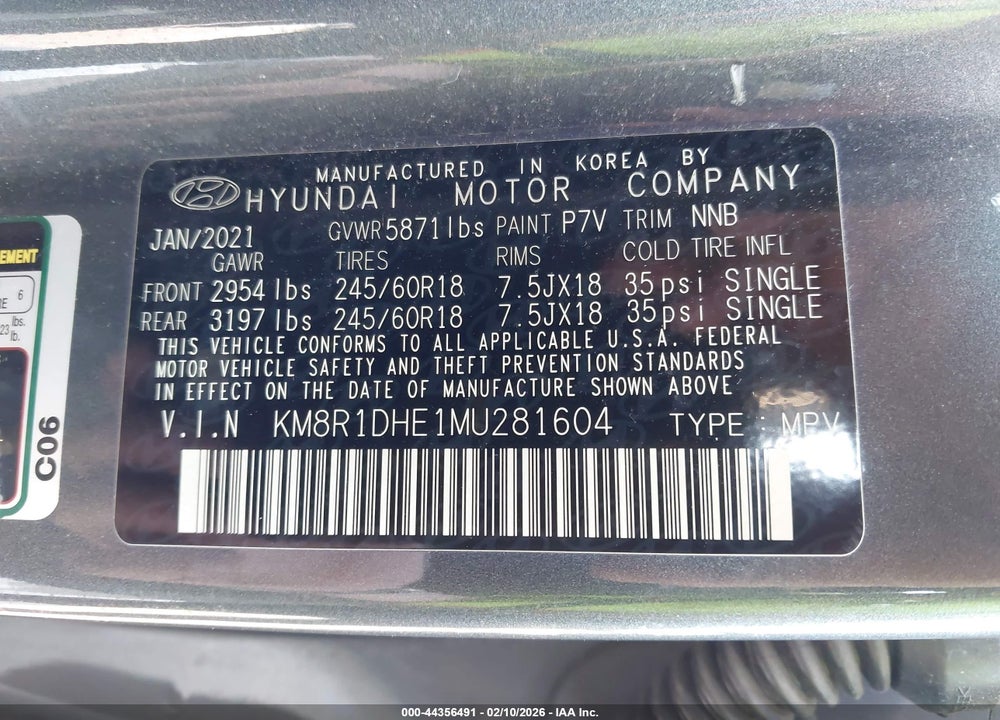 2021 HYUNDAI PALISADE SE VIN: KM8R1DHE1MU281604