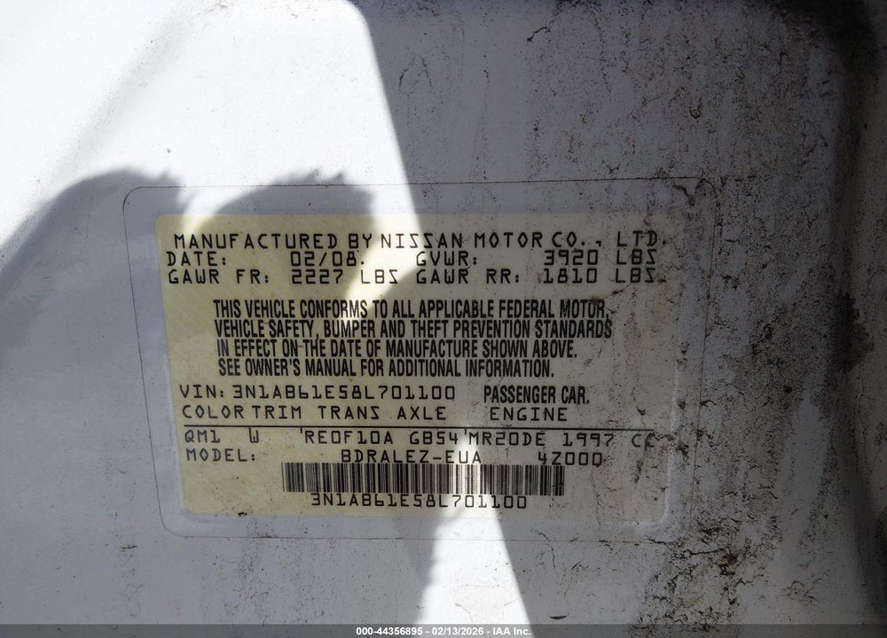 2008 NISSAN SENTRA 2.0S VIN: 3N1AB61E58L701100