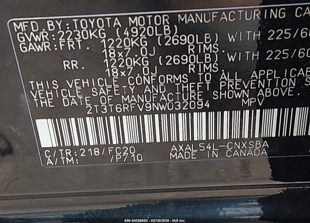 2022 TOYOTA RAV4 HYBRID SE VIN: 2T3T6RFV9NW032094