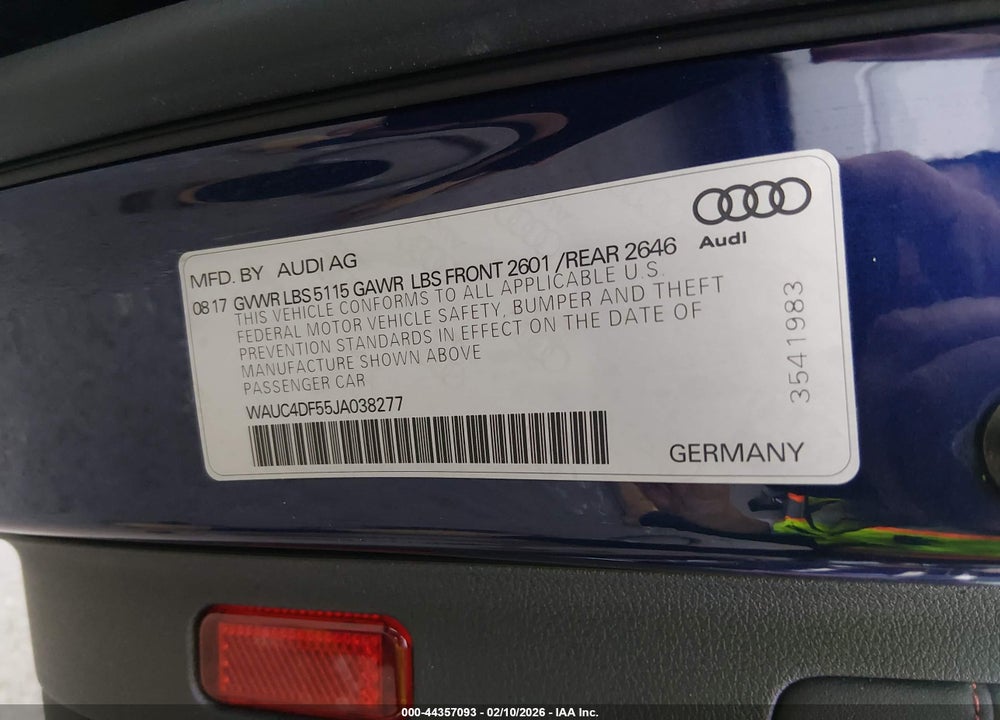 2018 AUDI S5 3.0T PREMIUM PLUS VIN: WAUC4DF55JA038277