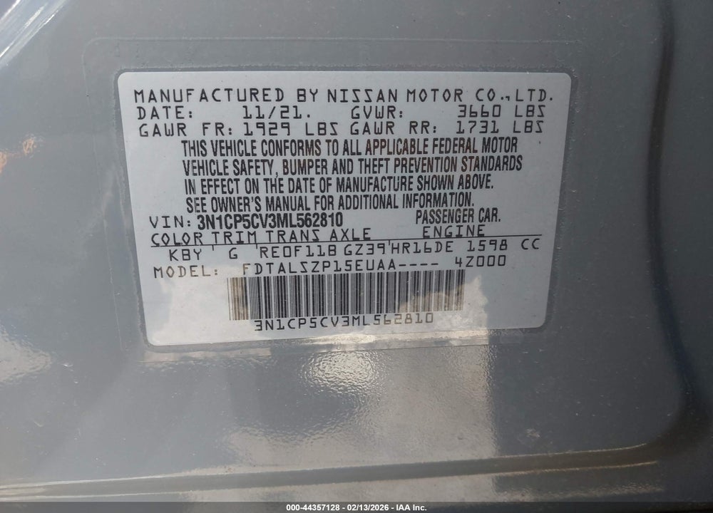 2021 NISSAN KICKS SV XTRONIC CVT VIN: 3N1CP5CV3ML562810
