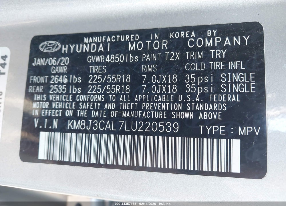 2020 HYUNDAI TUCSON LIMITED VIN: KM8J3CAL7LU220539