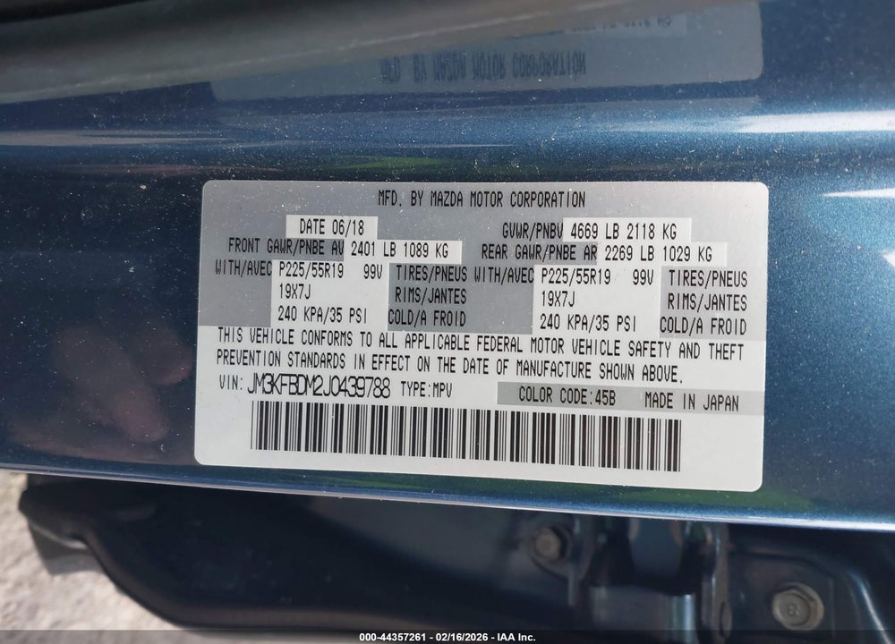 2018 MAZDA CX-5 GRAND TOURING VIN: JM3KFBDM2J0439788