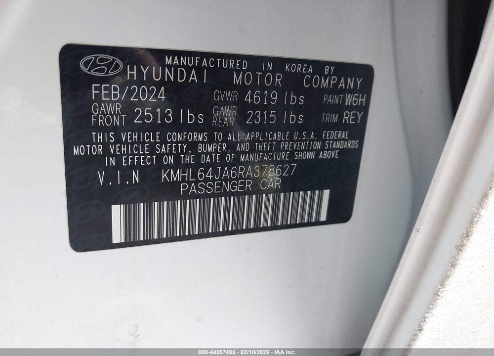 2024 HYUNDAI SONATA SEL VIN: KMHL64JA6RA378627