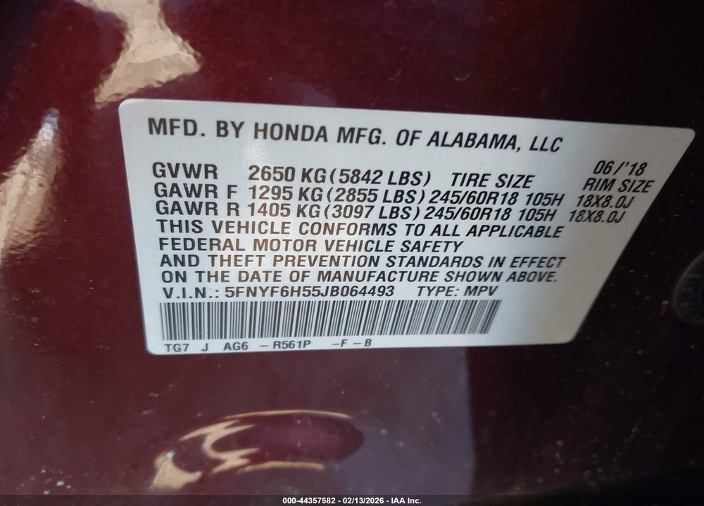 2018 HONDA PILOT EX-L VIN: 5FNYF6H55JB064493