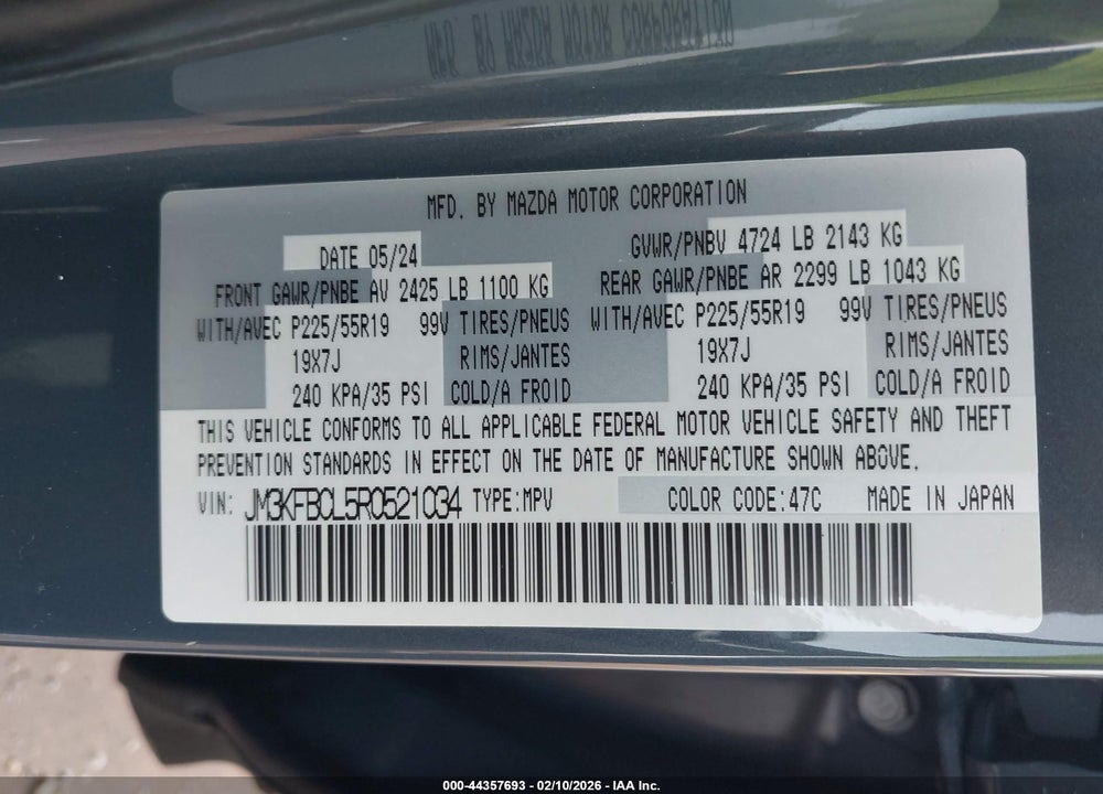 2024 MAZDA CX-5 2.5 S CARBON EDITION VIN: JM3KFBCL5R0521034