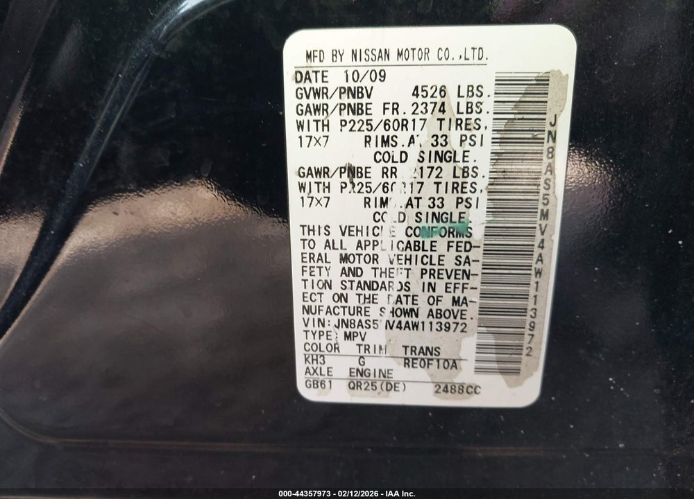 2010 NISSAN ROGUE SL VIN: JN8AS5MV4AW113972