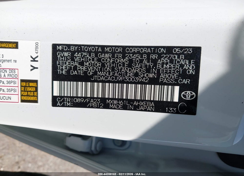 2023 TOYOTA PRIUS PRIME SE VIN: JTDACACU9P3003942