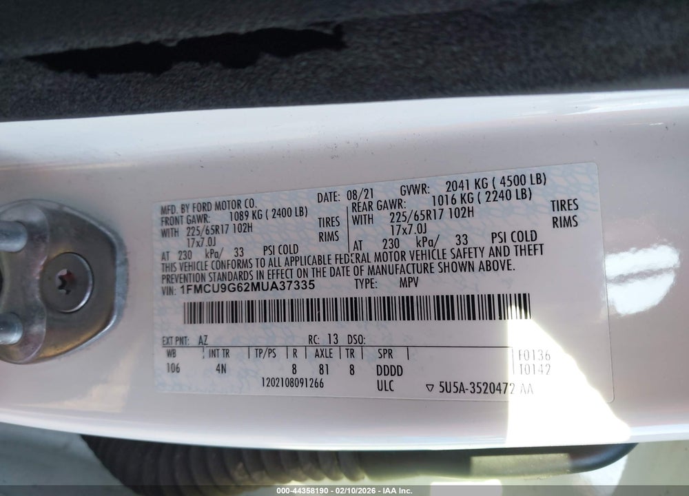 2021 FORD ESCAPE SE VIN: 1FMCU9G62MUA37335