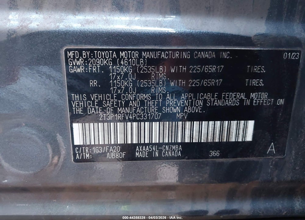 2023 TOYOTA RAV4 XLE VIN: 2T3P1RFV4PC331707