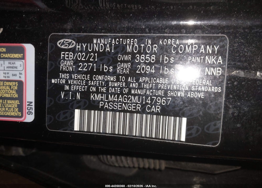 2021 HYUNDAI ELANTRA SEL VIN: KMHLM4AG2MU147967