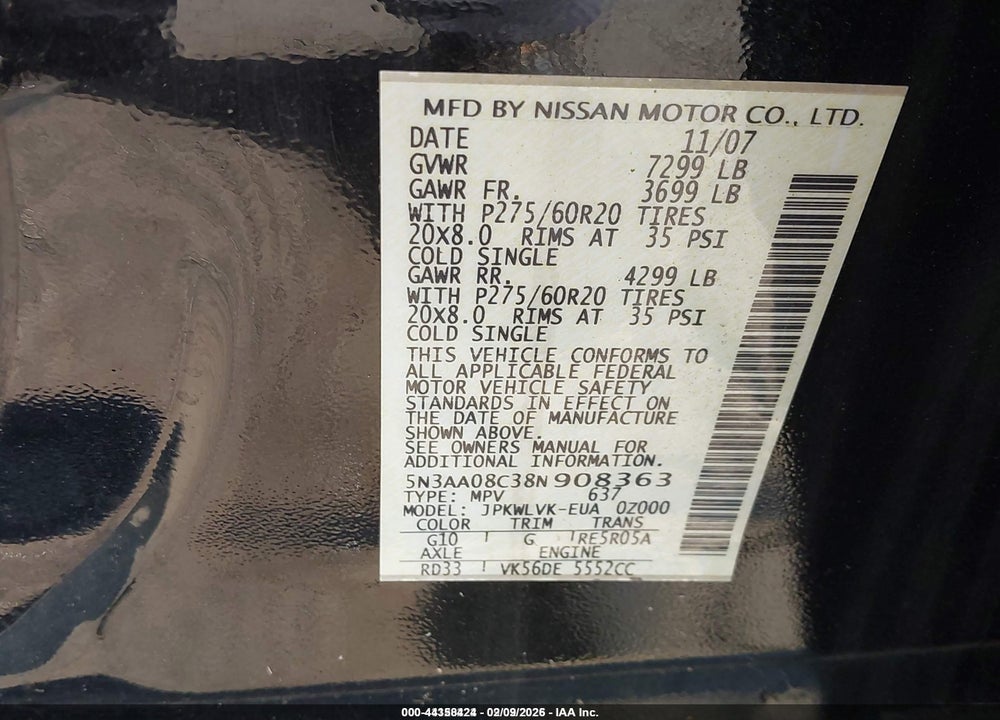 2008 INFINITI QX56 VIN: 5N3AA08C38N908363