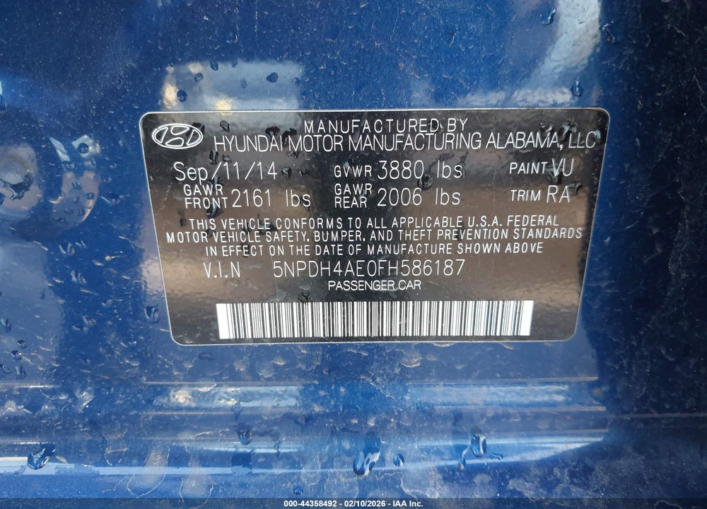 2015 HYUNDAI ELANTRA SE VIN: 5NPDH4AE0FH586187