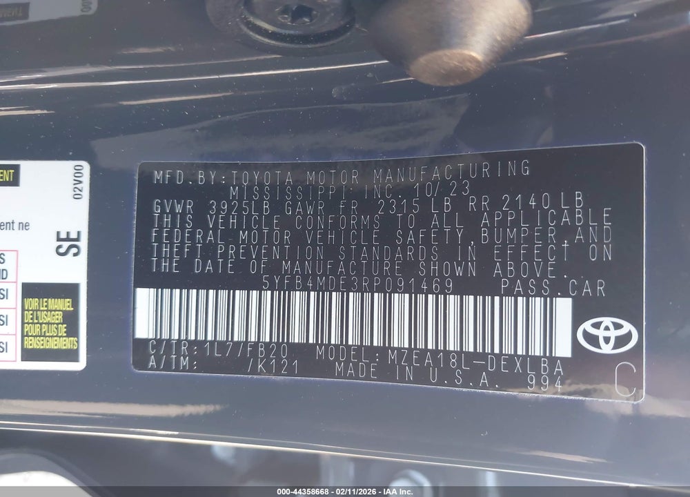 2024 TOYOTA COROLLA LE VIN: 5YFB4MDE3RP091469
