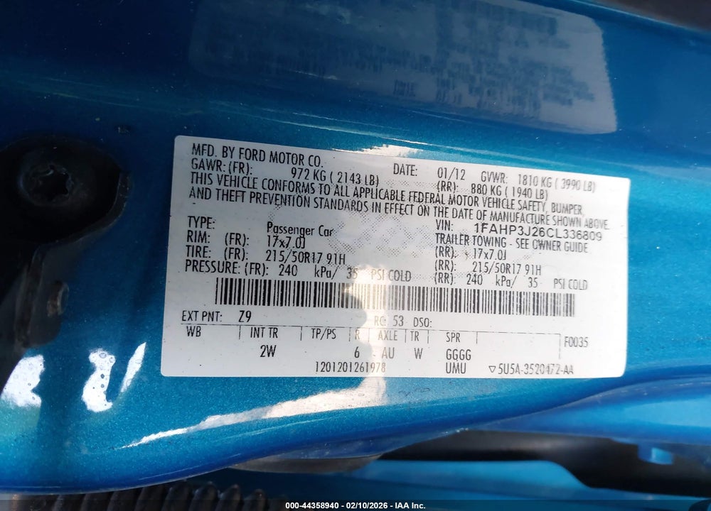 2012 FORD FOCUS TITANIUM VIN: 1FAHP3J26CL336809