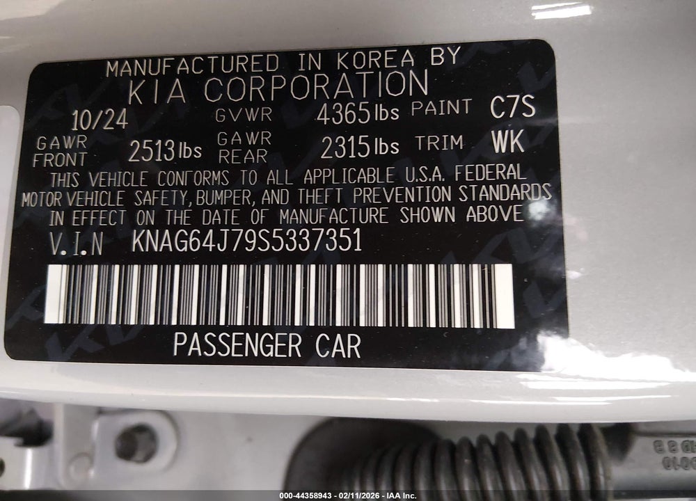 2025 KIA K5 GT-LINE VIN: KNAG64J79S5337351
