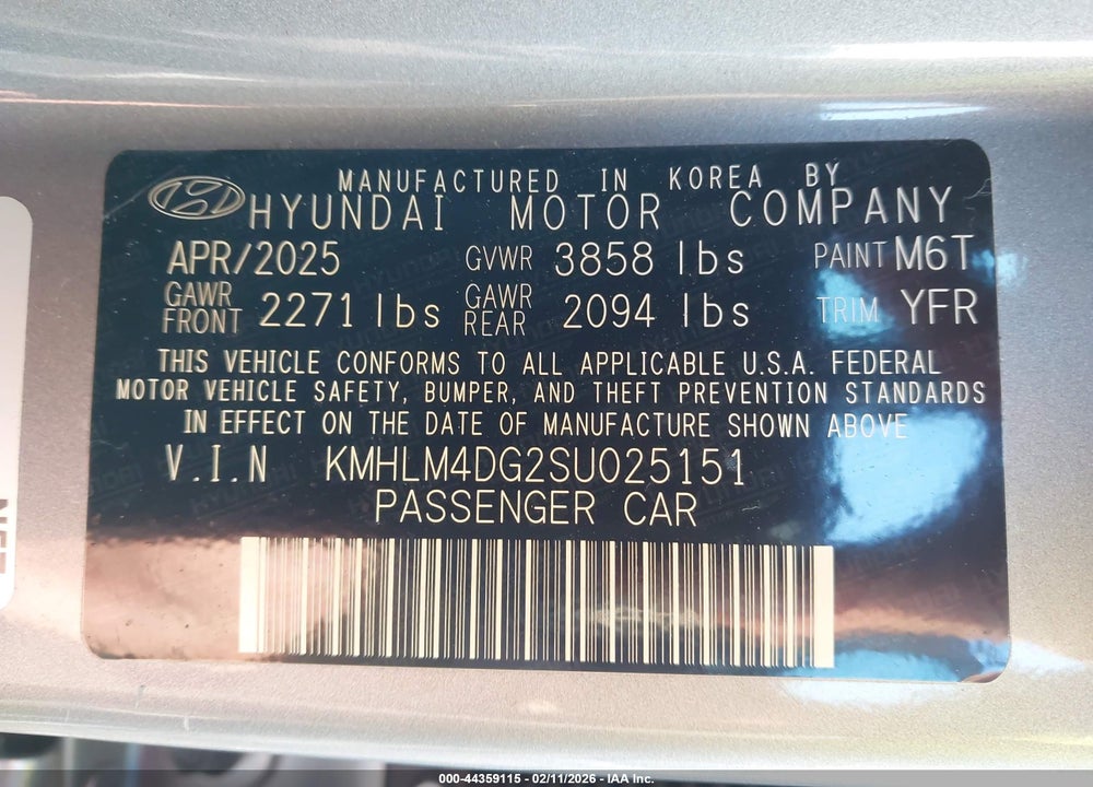 2025 HYUNDAI ELANTRA SEL SPORT VIN: KMHLM4DG2SU025151
