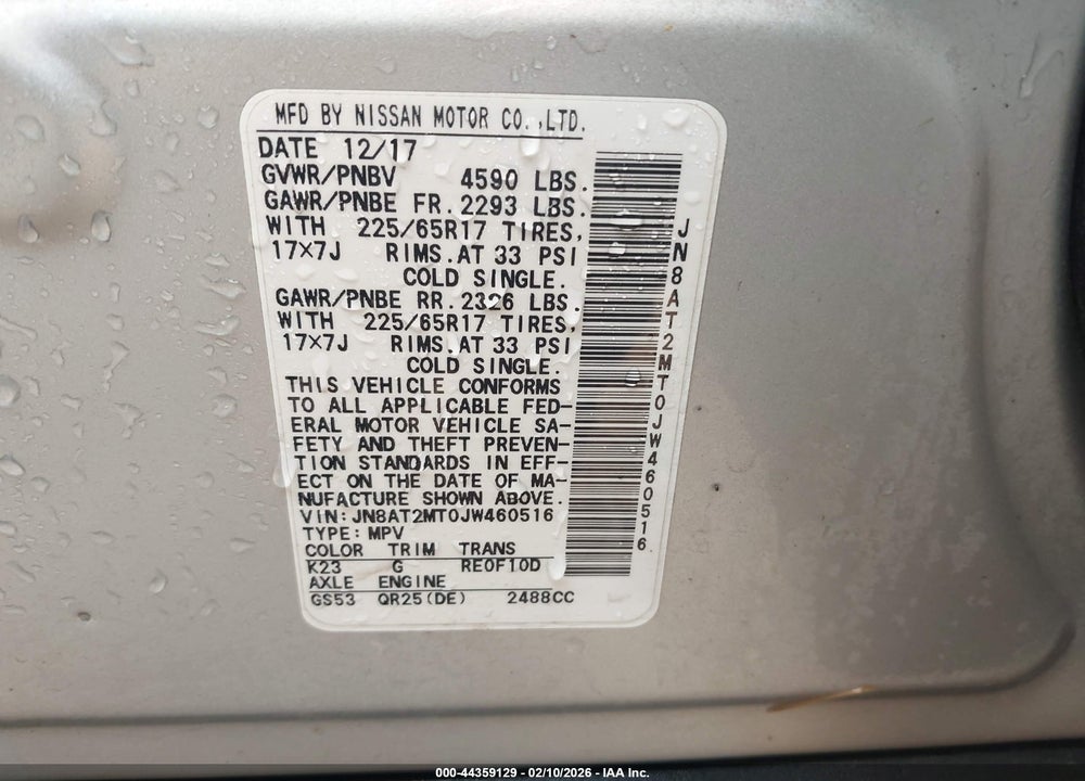 2018 NISSAN ROGUE S VIN: JN8AT2MT0JW460516