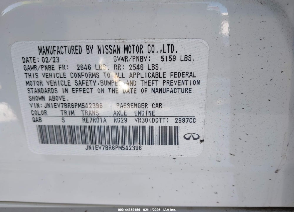 2023 INFINITI Q50 LUXE AWD VIN: JN1EV7BR6PM542396