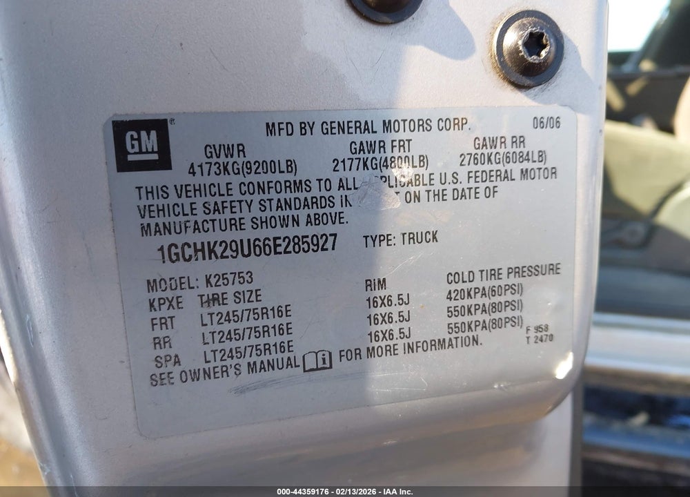2006 CHEVROLET SILVERADO 2500HD LT1 VIN: 1GCHK29U66E285927