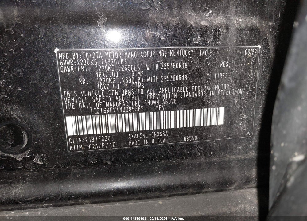 2022 TOYOTA RAV4 HYBRID SE VIN: 4T3T6RFV4NU085365