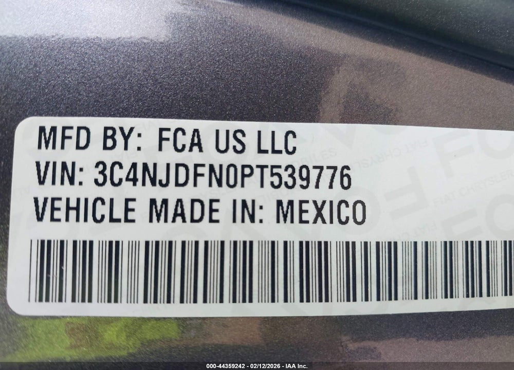 2023 JEEP COMPASS LATITUDE LUX FWD VIN: 3C4NJDFN0PT539776