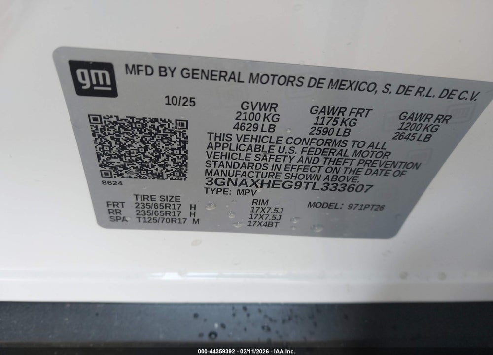 2026 CHEVROLET EQUINOX FWD LT VIN: 3GNAXHEG9TL333607