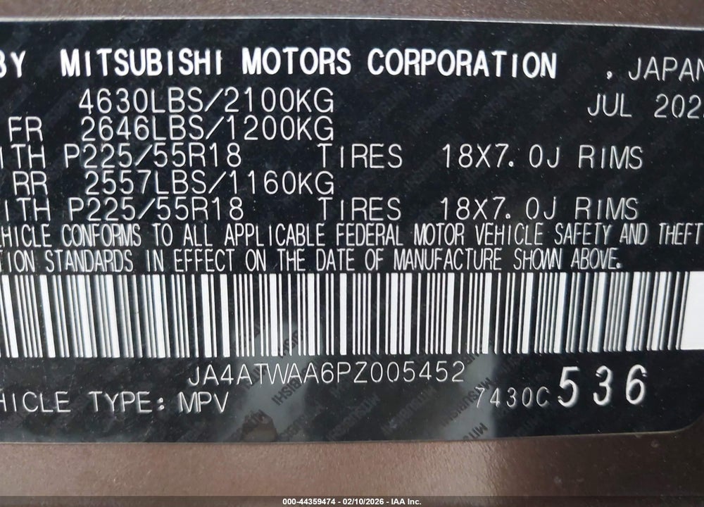 2023 MITSUBISHI ECLIPSE CROSS SE S-AWC/SEL S-AWC VIN: JA4ATWAA6PZ005452
