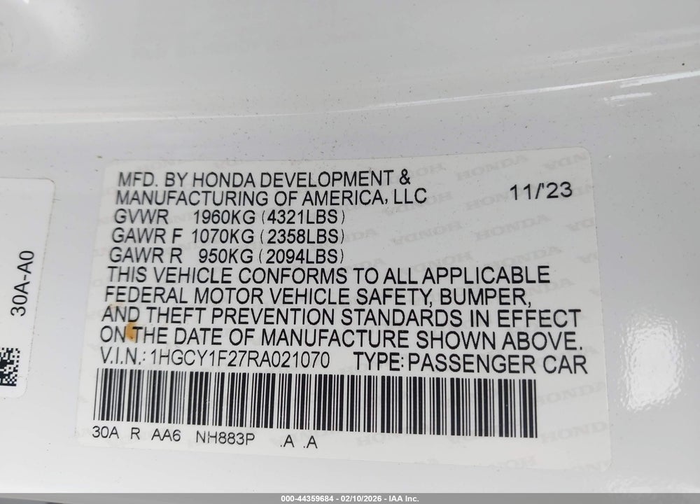 2024 HONDA ACCORD LX VIN: 1HGCY1F27RA021070