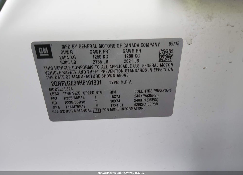 2017 CHEVROLET EQUINOX PREMIER VIN: 2GNFLGE34H6191901