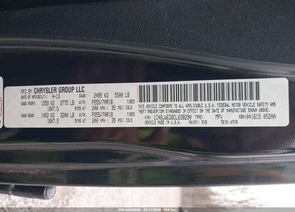 2013 JEEP WRANGLER UNLIMITED SAHARA VIN: 1C4BJWEG8DL638290